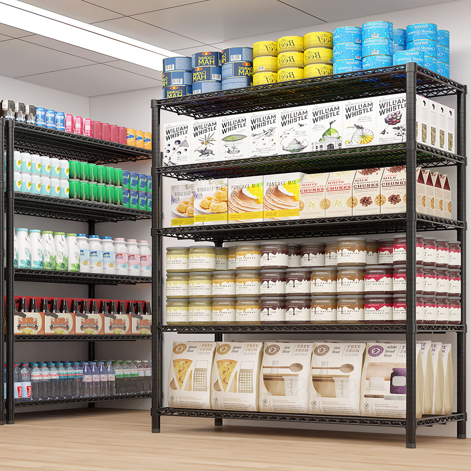 Adjustable Heavy Duty 55x23x75" Wire Shelving Unit Storage Metal Shelf Rolling