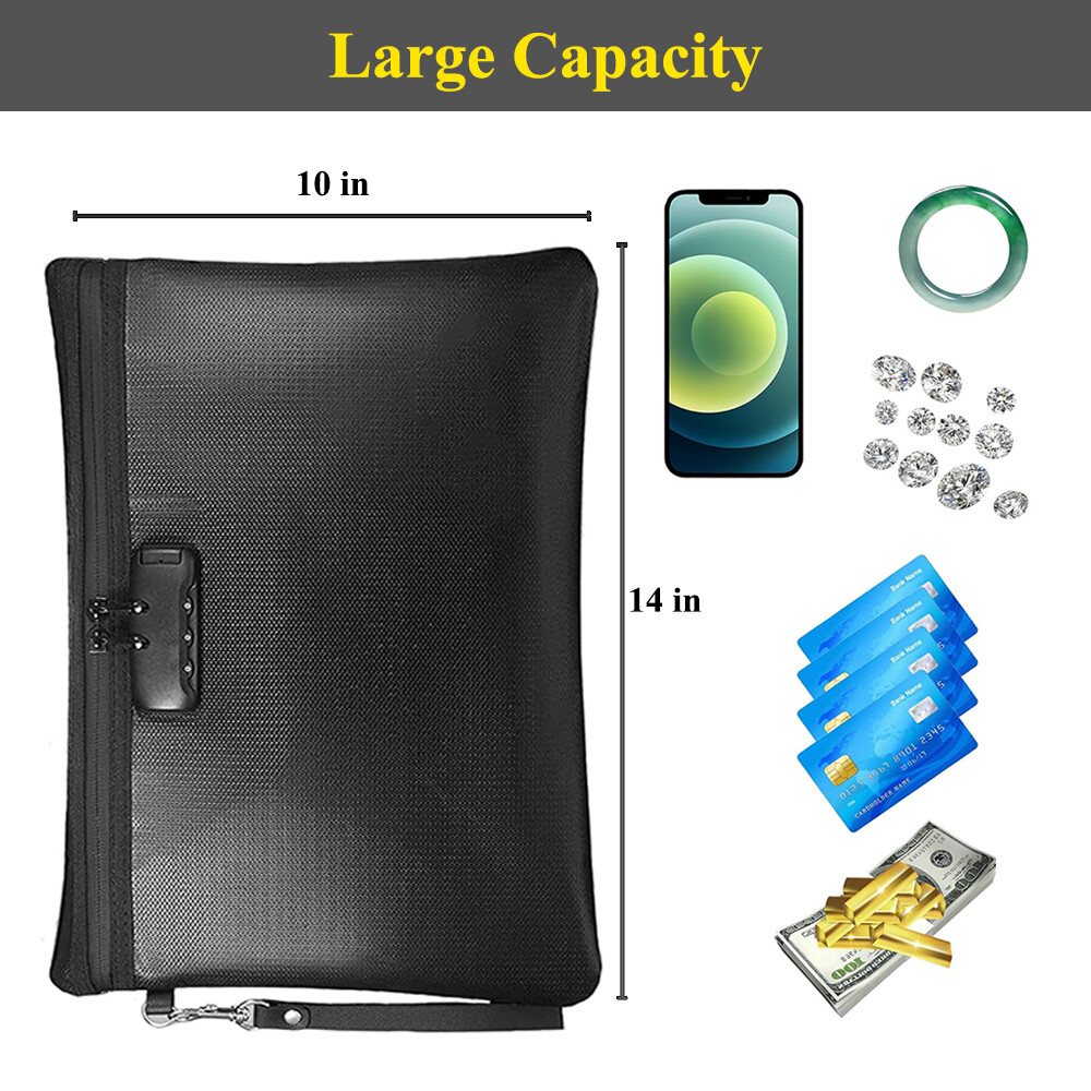 Fireproof Document Bag with Lock Money Pouch Waterproof Secure Zipper Closure