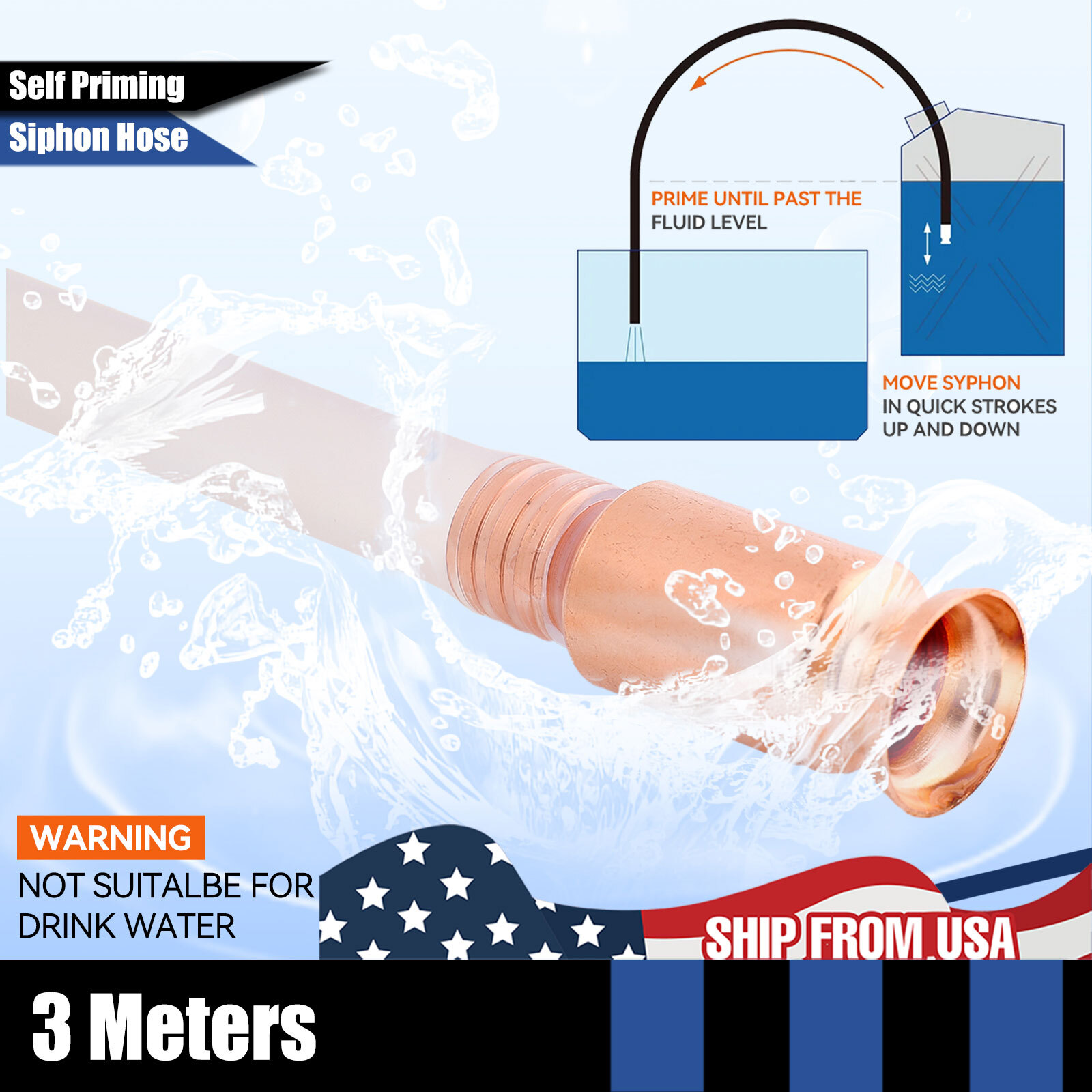 10FT X3/4" Siphon Hose Pump Self Priming Jiggler Shaker Transfer Fuel Water Oil.