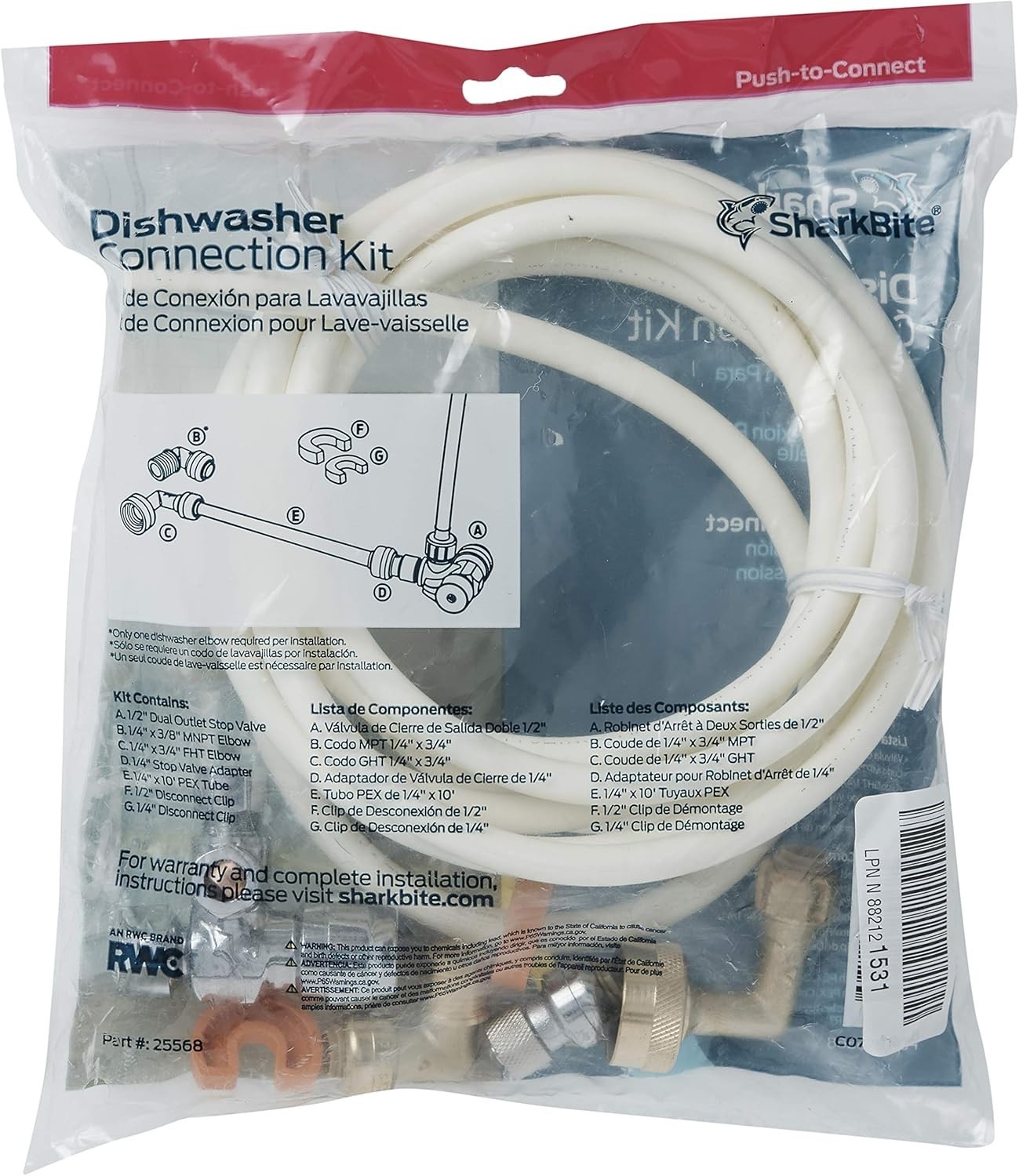 SharkBite 1/2 in Brass Push-to-Connect Dishwasher Installation Kit Free Shipping