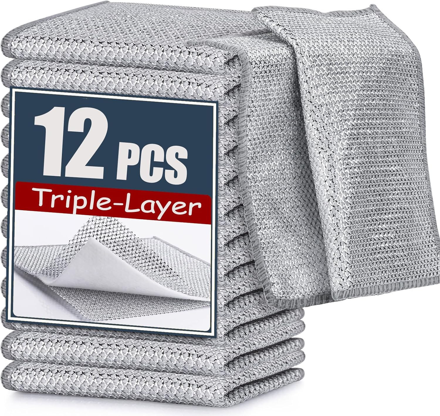 12 Pcs New Upgrade Steel Wire Dishcloth,Triple-Layer Steel Wire Cleaning Cloth,P