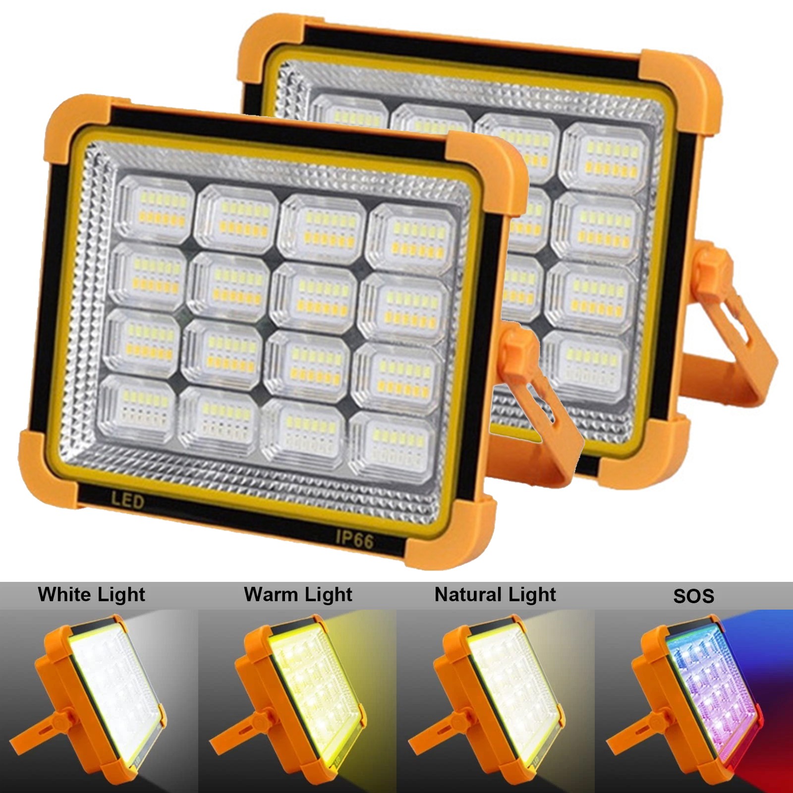 1/2Pc 650W Solar Rechargeable Work Light–100LM Portable LED Flood Light W/ Stand