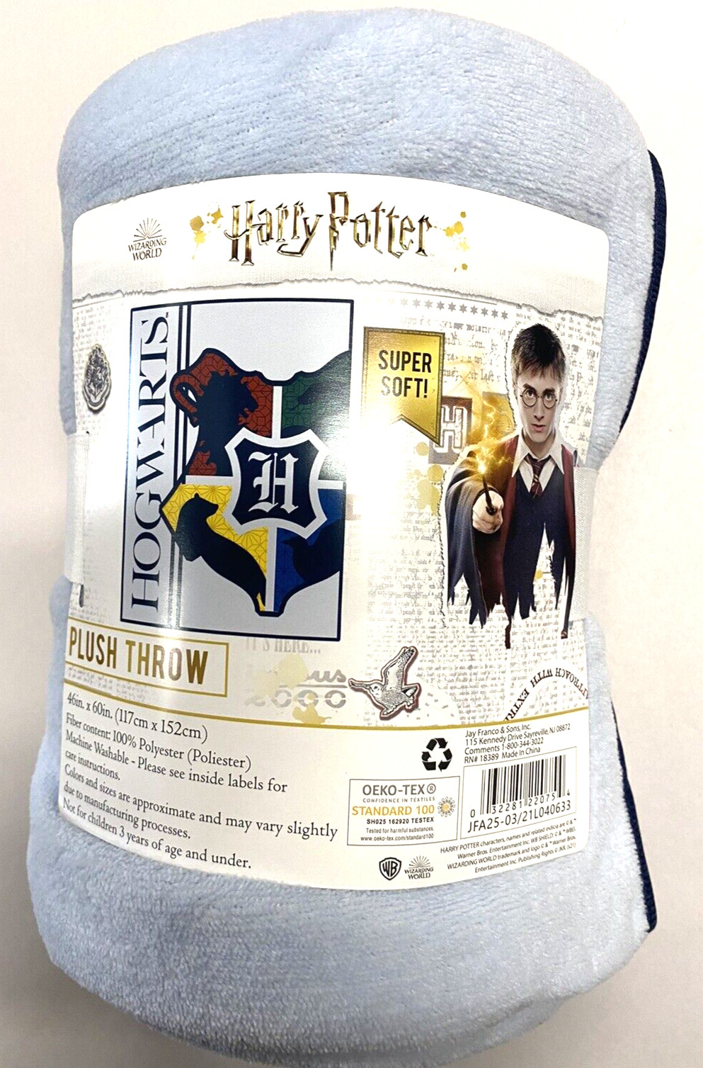 Harry Potter Hogwarts Crest Super Soft Touch 46x60 Throw Blanket Blue Grey