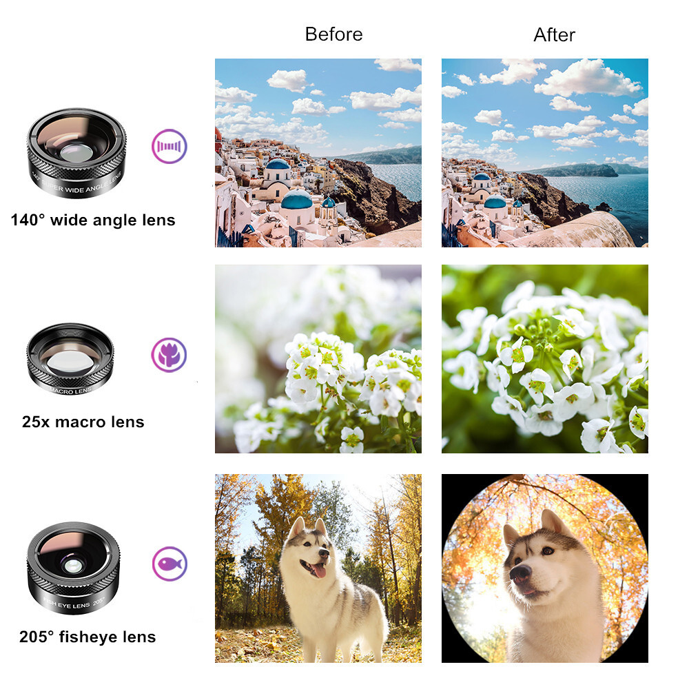Apexel Cell Phone Camera Lens Kit Wide Angle Universal Clip for iPhone Android