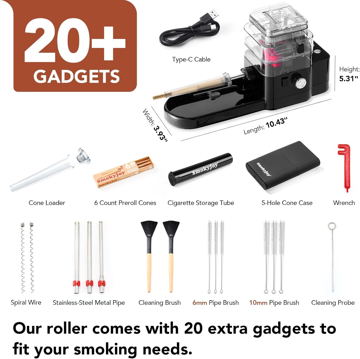 Cord-Free Automatic Cigarette Rolling Machine Electric Roller Cone Loader Machin