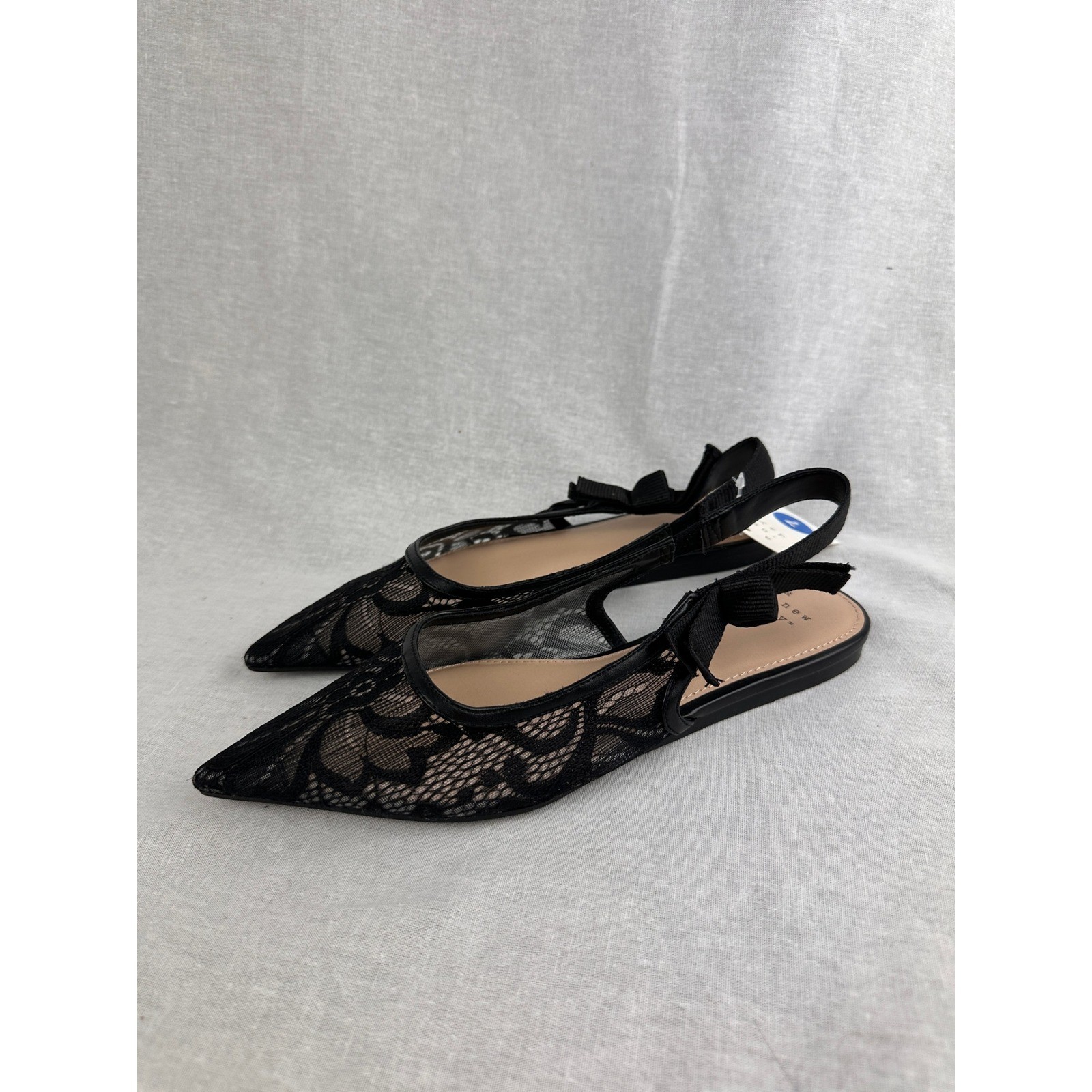 A New Day Womens Black Lace Slingback Pointed Toe Flat Shoes with Bow Size 7