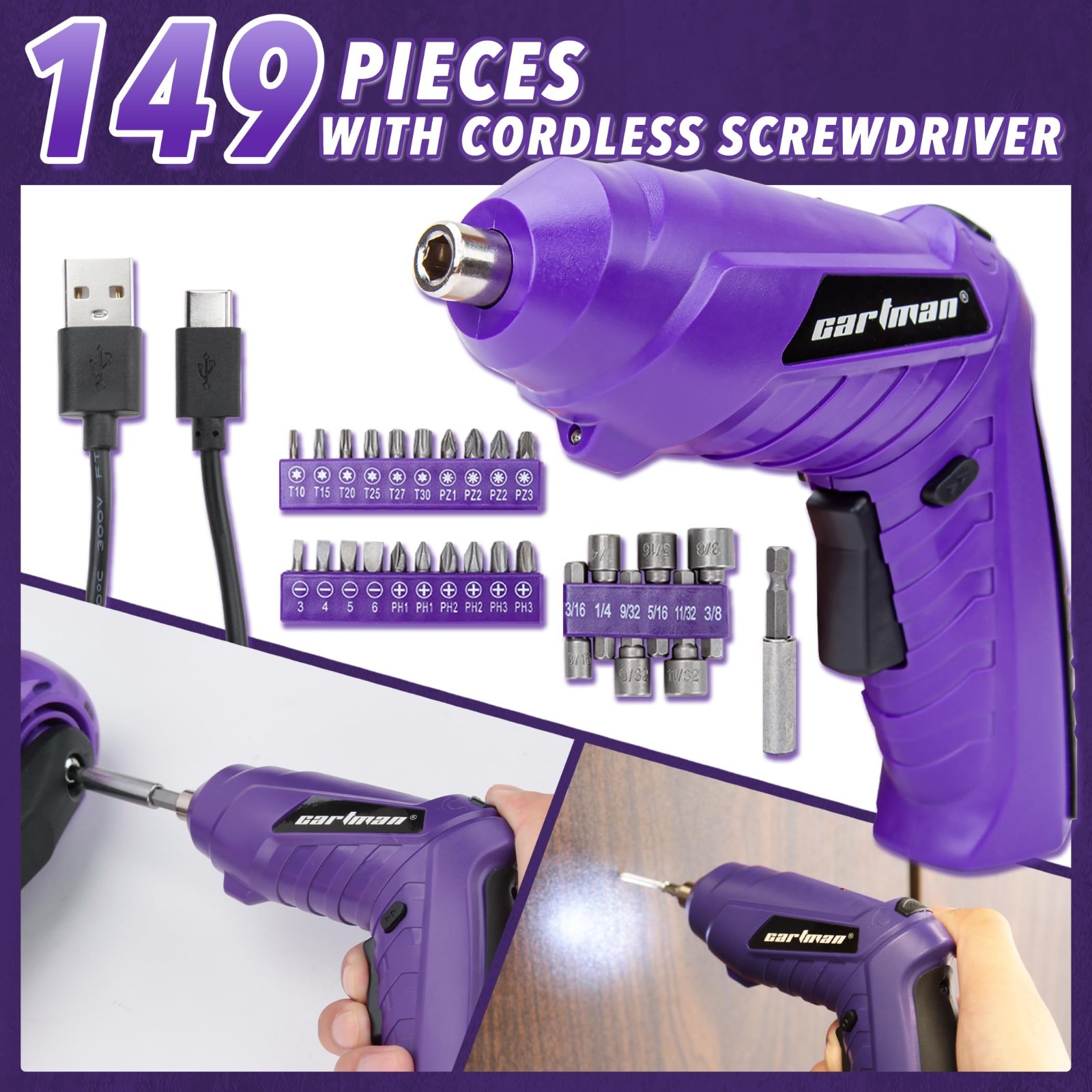 149-Piece Tool Set with Cordless Screwdriver - Essential Household Hand Tool Kit