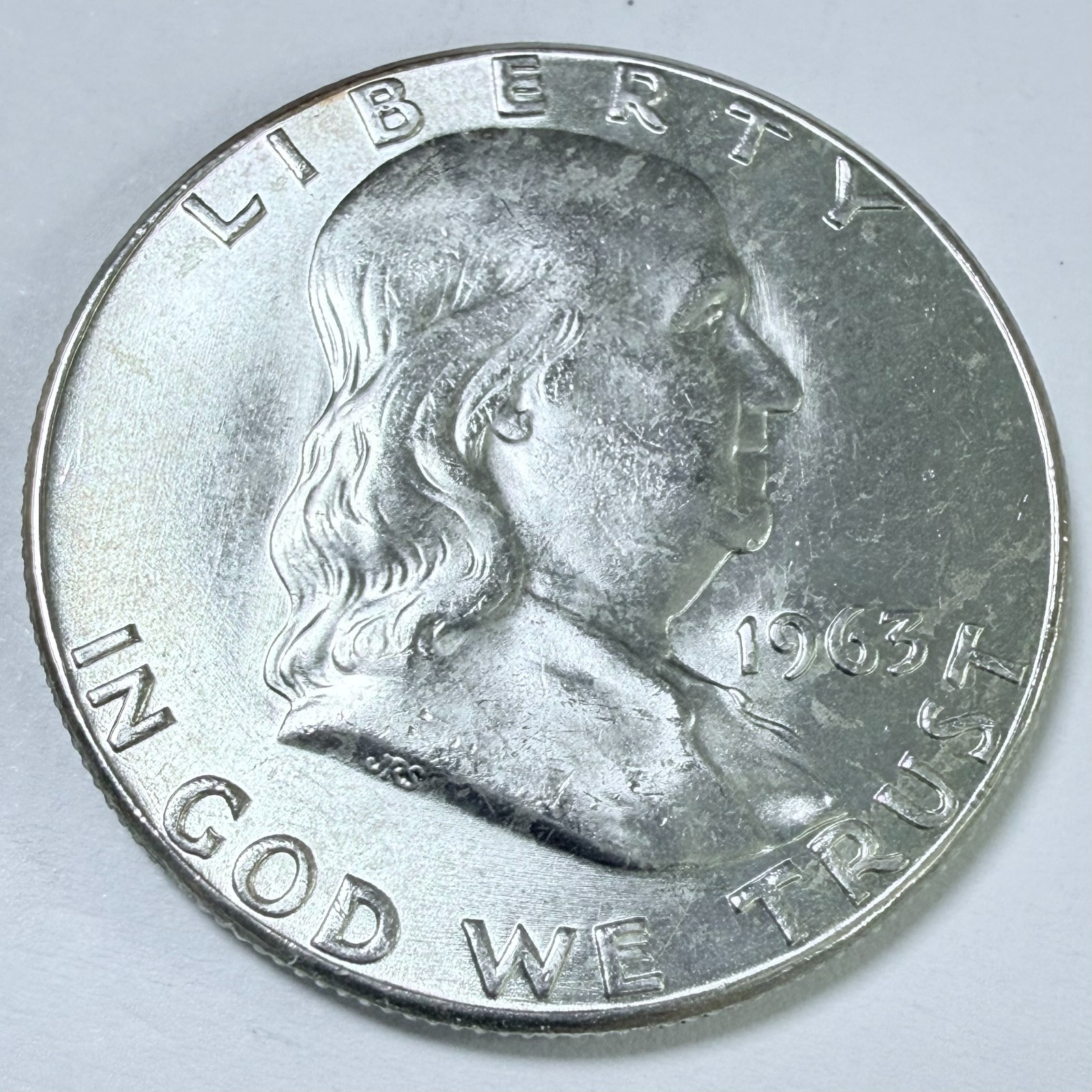 1963-P Franklin Silver Half Dollar 90% Silver About Uncirculated Details #10343