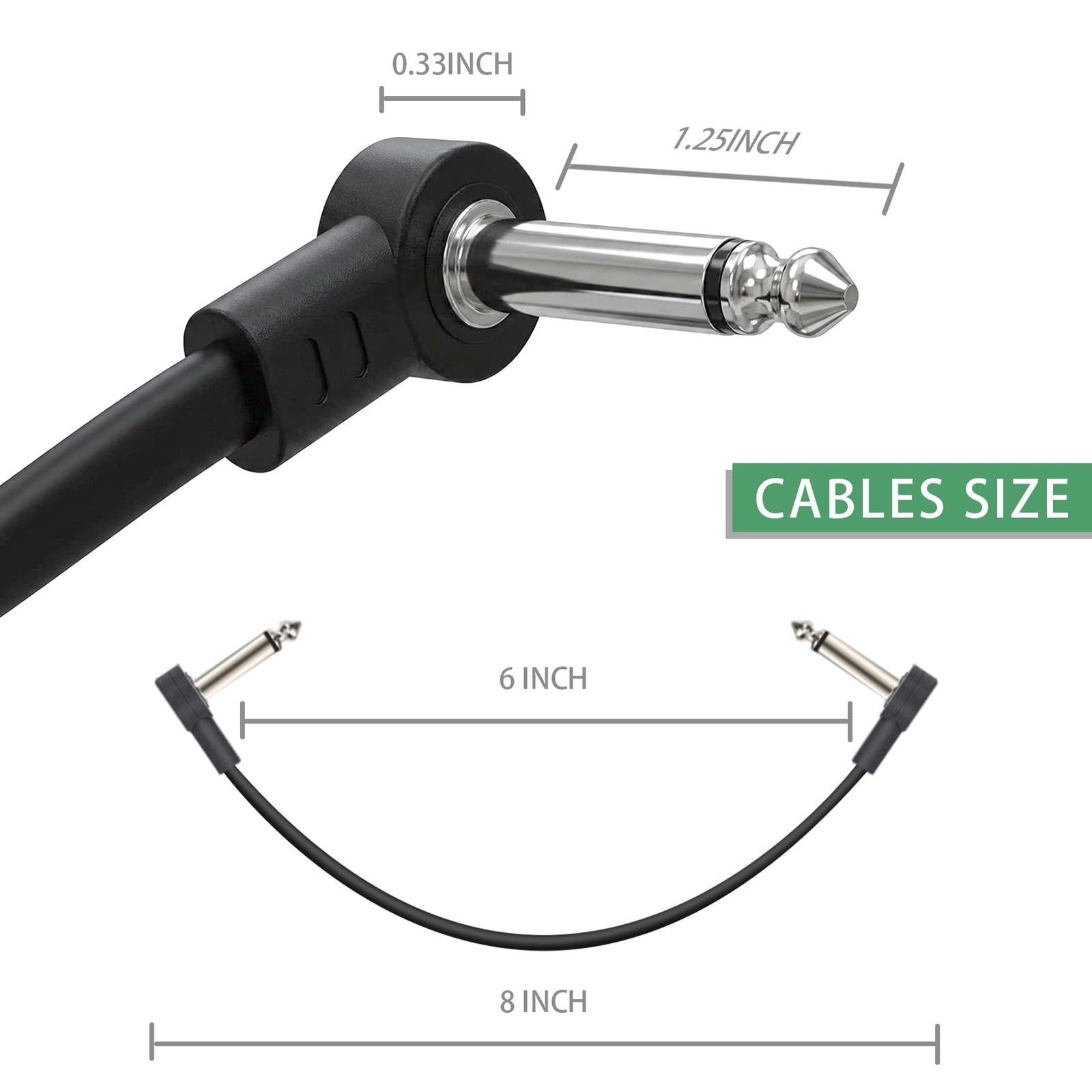6 Inch Guitar Patch Cables 6 Pack, 1/4" TS Right Angle Effect Pedal Flat Cabl...