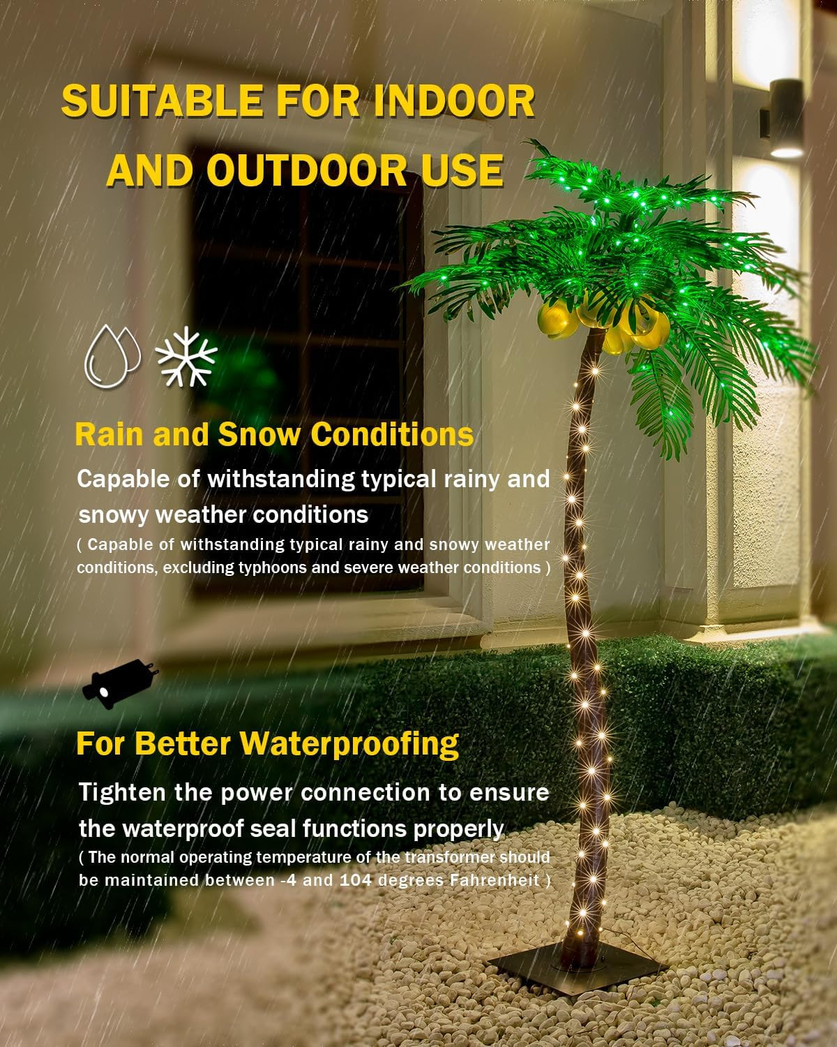 7ft Lighted Palm Tree with Glowing Coconuts - Dimmable, UL Certified, Waterproof