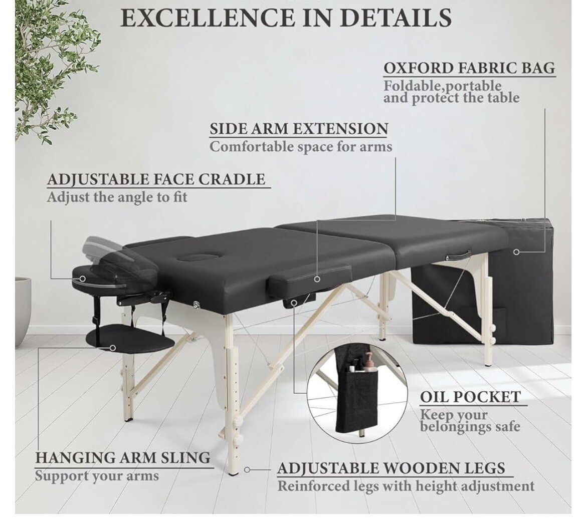 Portable Massage Table With Memory Foam, Face Cradle & Carting Case