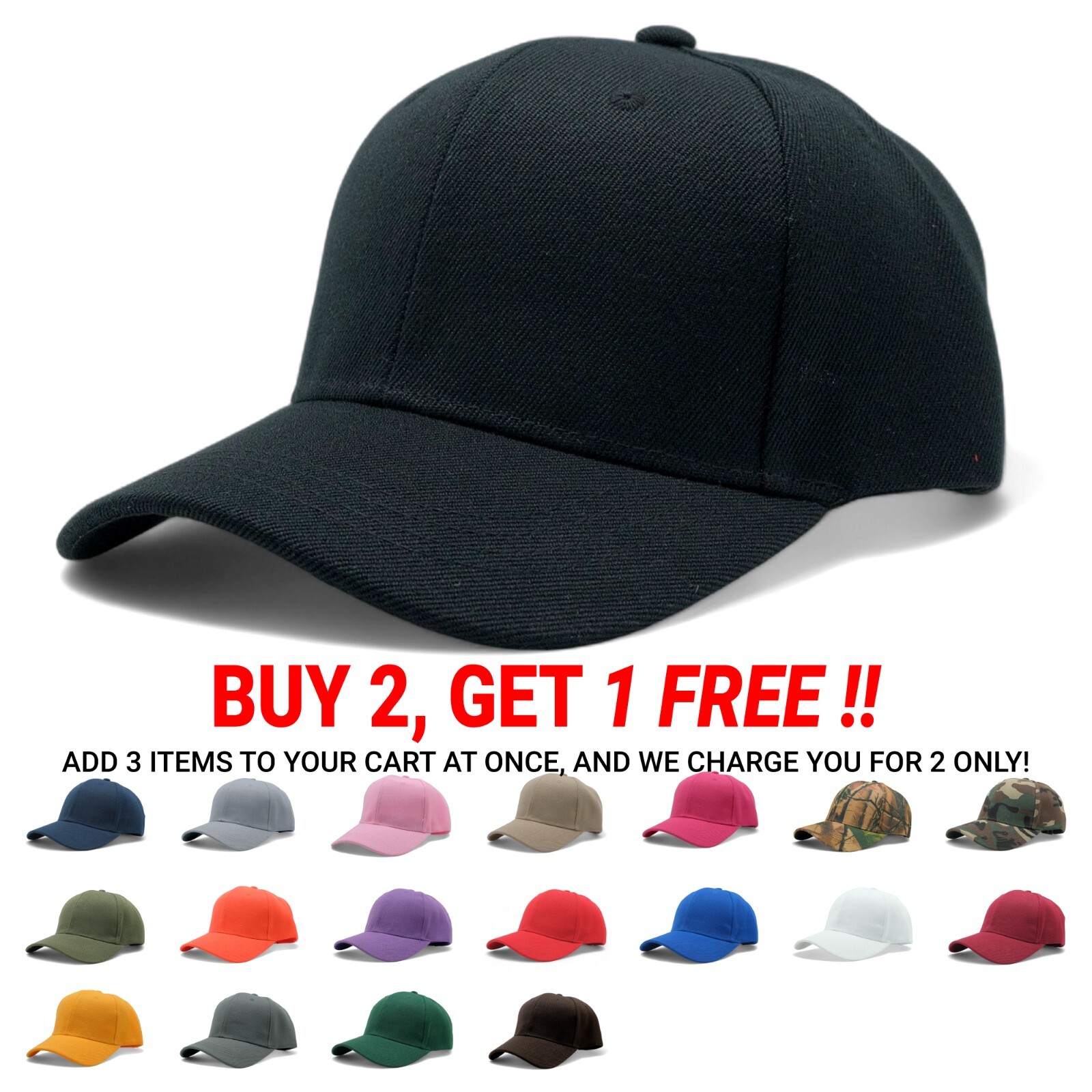 Solid Plain Baseball Cap Trucker Camo Blank Hat Ball Men Women Adjustable VC