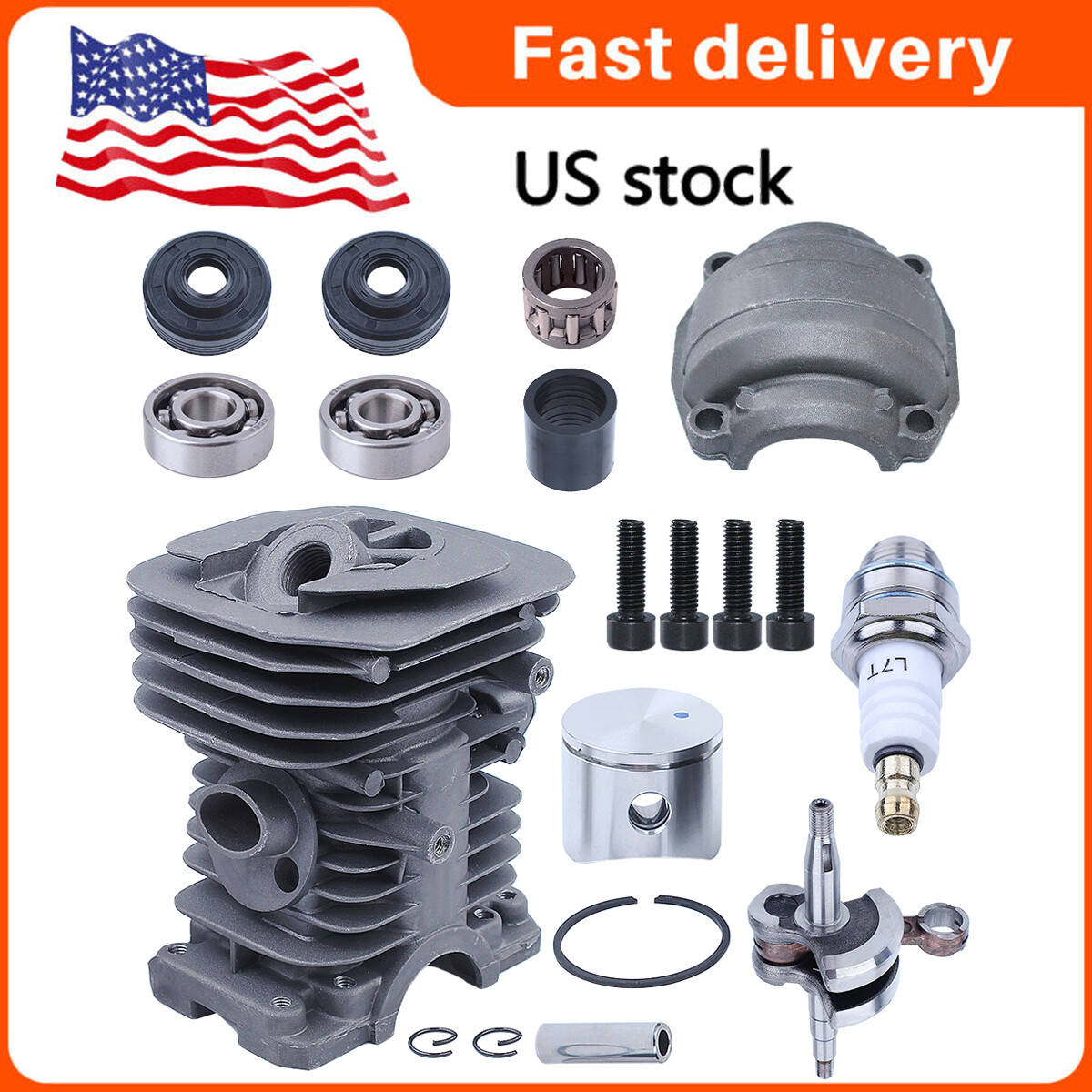 40mm For Husqvarna 136 137 141 142 Piston Cylinder Crank Bearing Oil Seals Kit