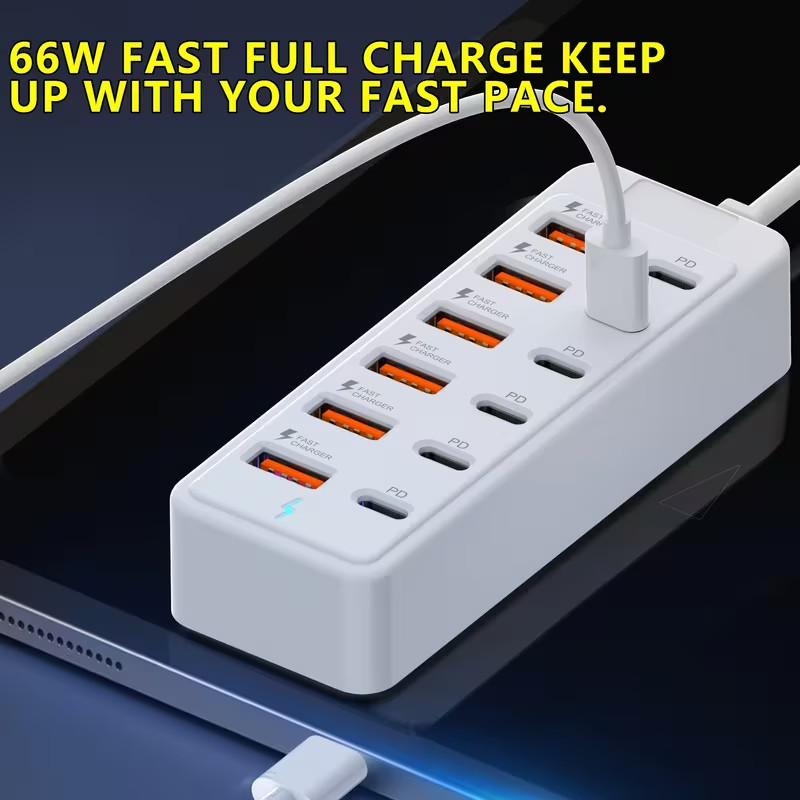 12-Port USB 66 W Fast Charging Station with 6×Type-C PD and 6×USB-A Ports USA