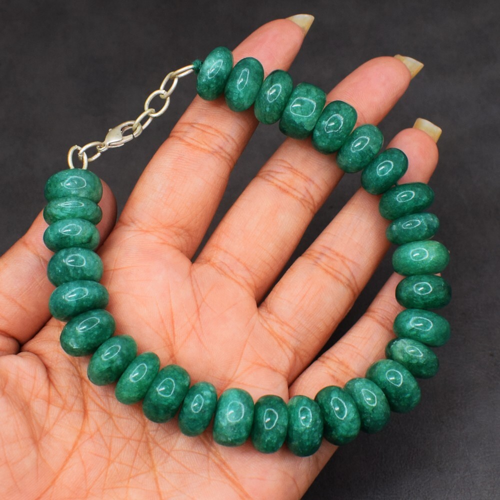 Awesome Round Shape 264 Cts Enhanced Green Emerald Beaded Bracelet AK 23 E487