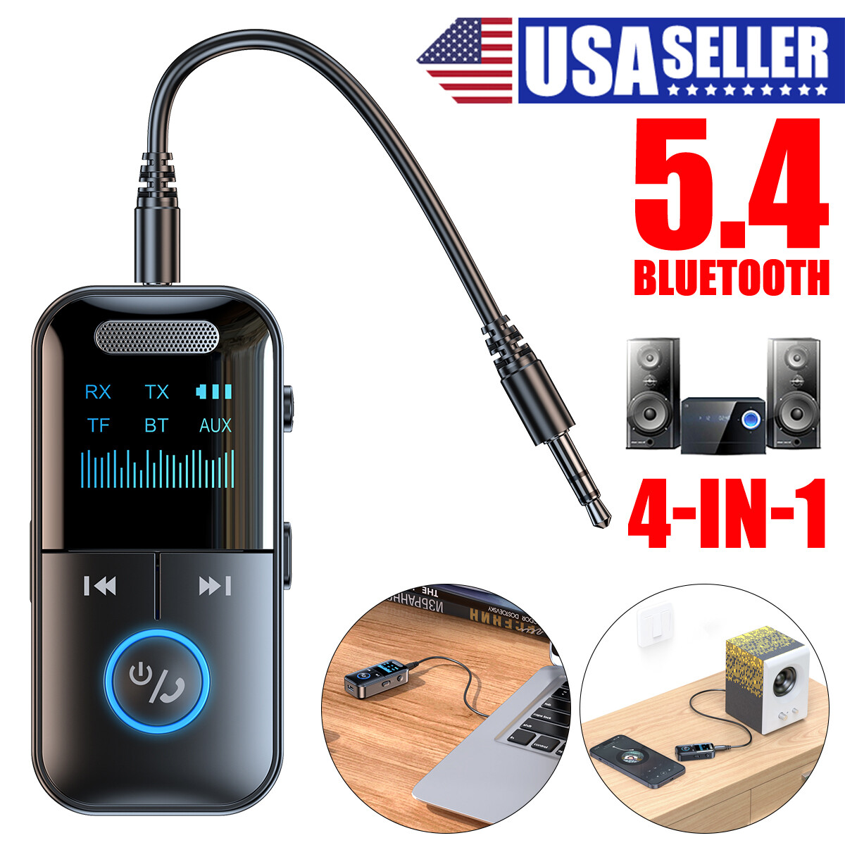 Bluetooth Audio Adapter Wireless Receiver Transmitter MP3 Player 3.5mm Aux 4in1