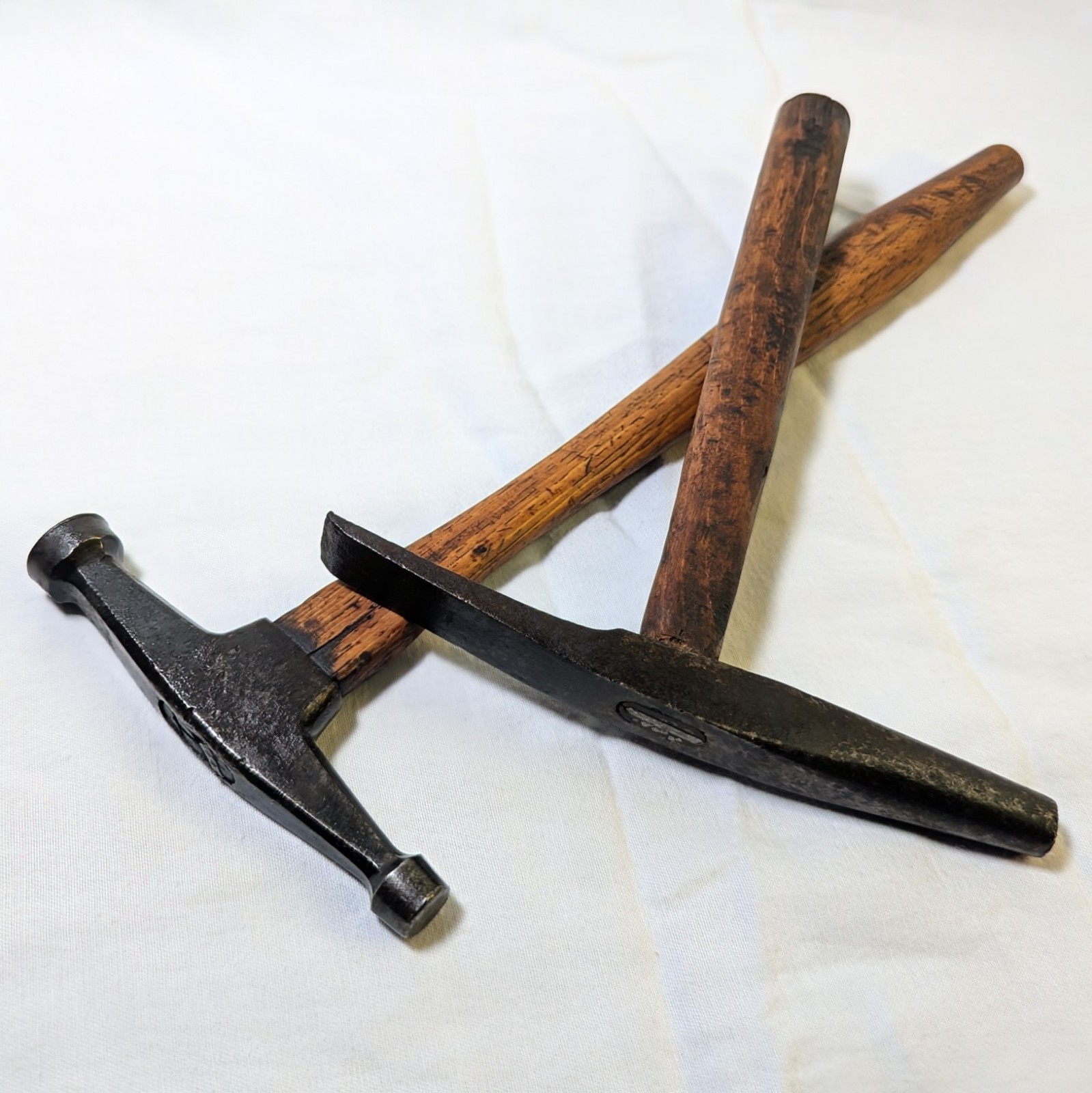 Antique Cobbler & Upholstery Hammer Lot (2) Forged Leatherworking Tack Tools