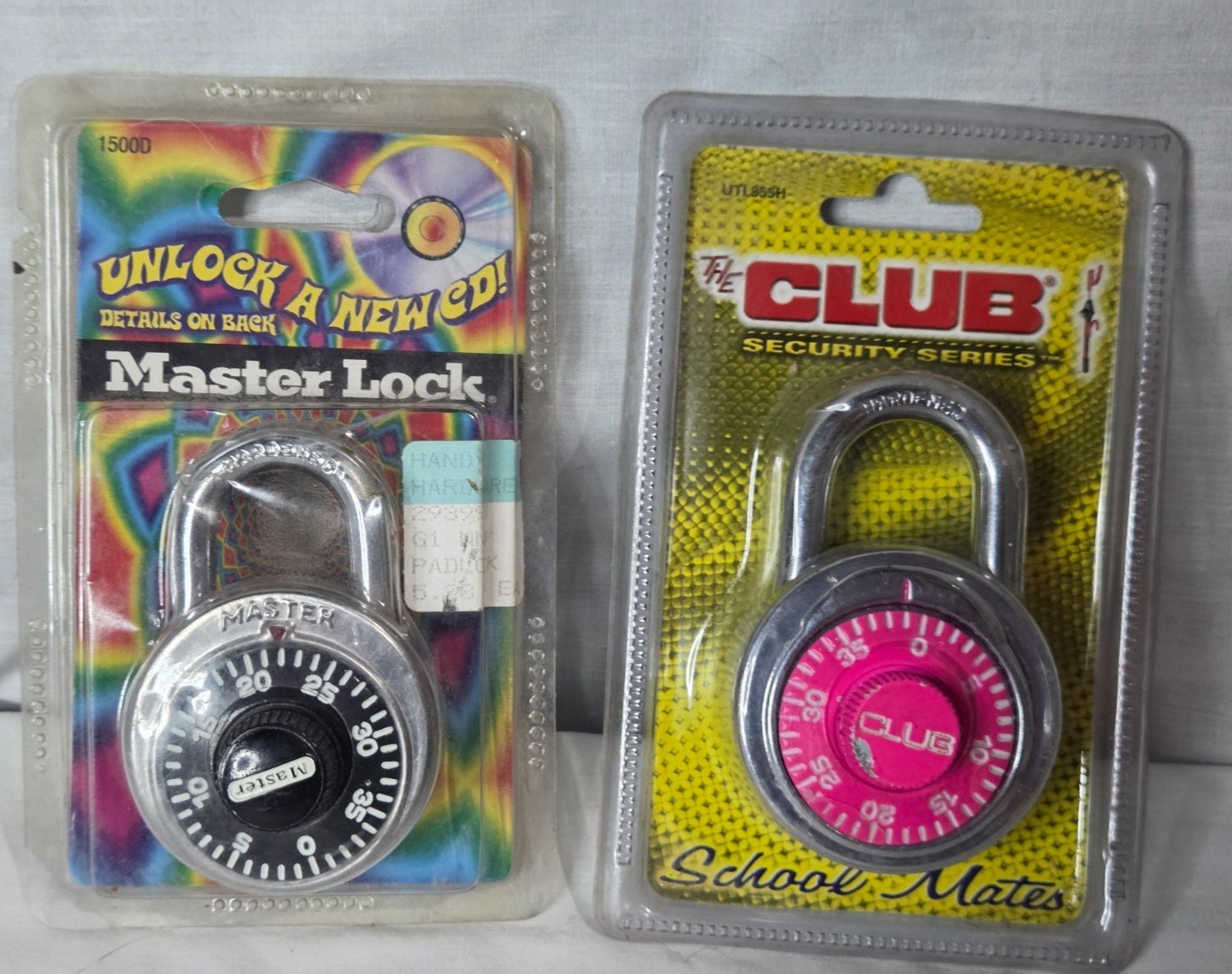 Lot of 2 Vintage Combination Padlocks Master 1500D & Pink the Club Lock