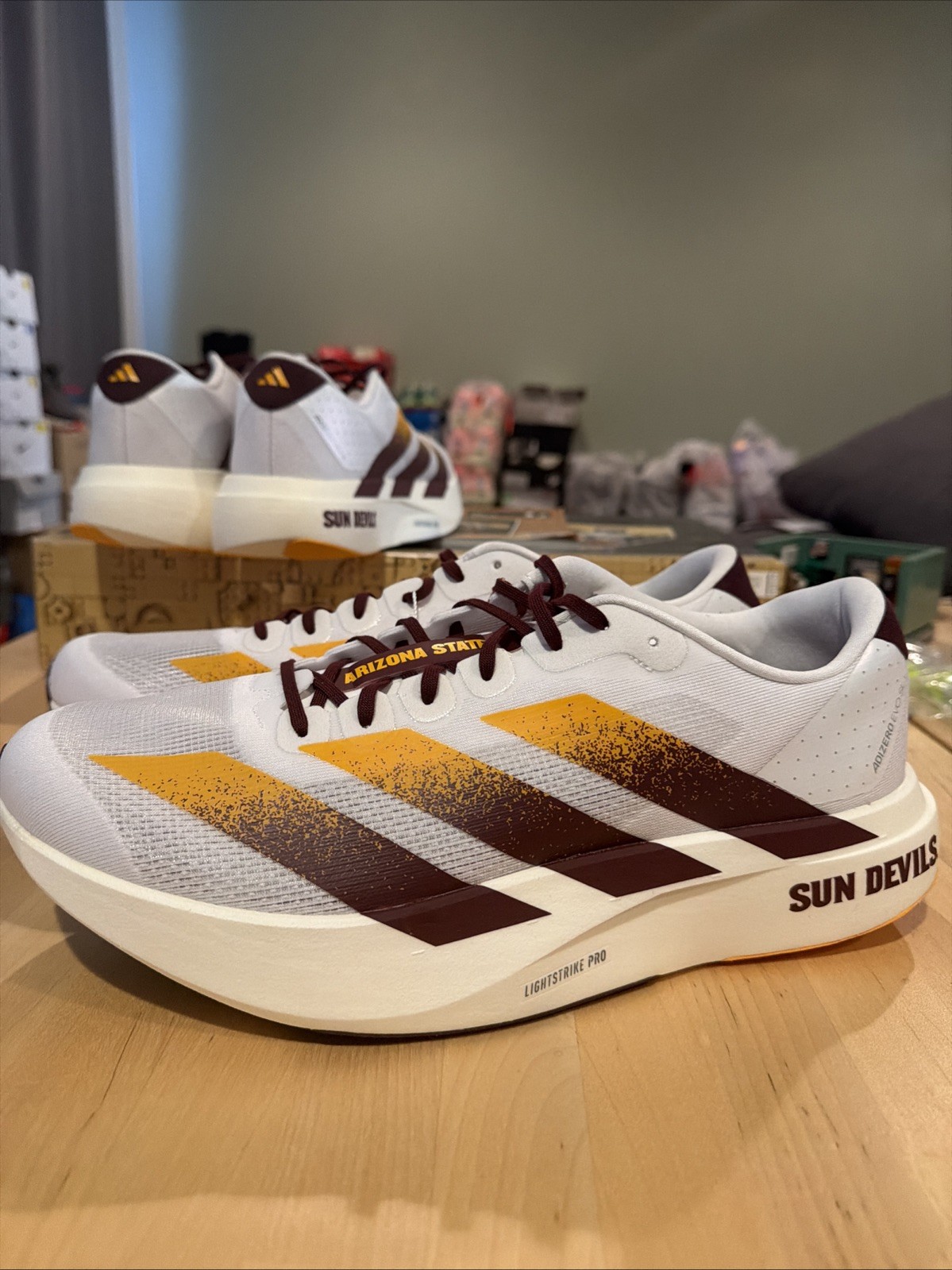 Adidas Adizero Evo SL Arizona State ASU White Running Shoes Men Size 13 JQ4572