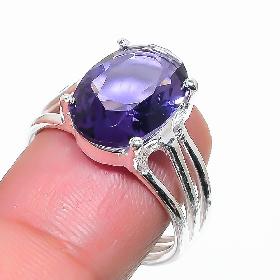 Purple Amethyst Gemstone 925 Sterling Silver Jewelry Ring Size 8 (US)