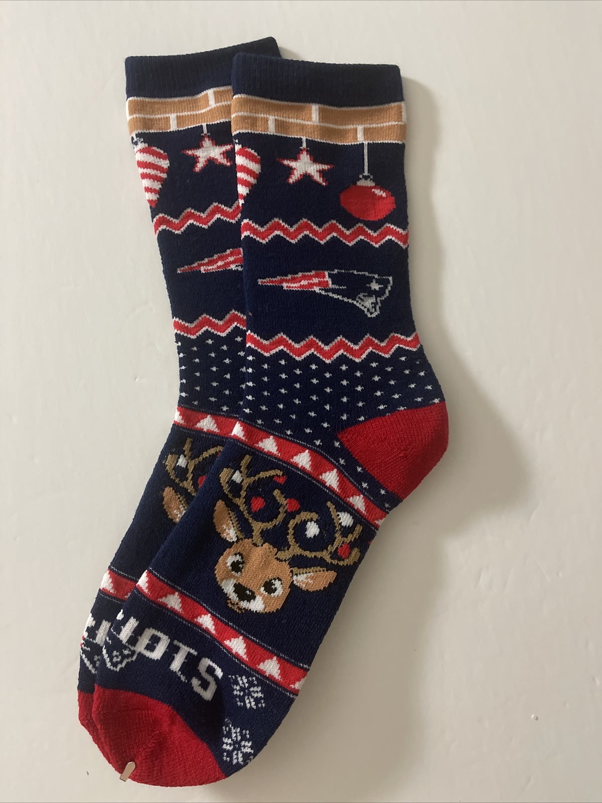 New England Patriots Ugly Sweater Holidays Adult Socks-1 Pr Lrg New Free S/H (X)