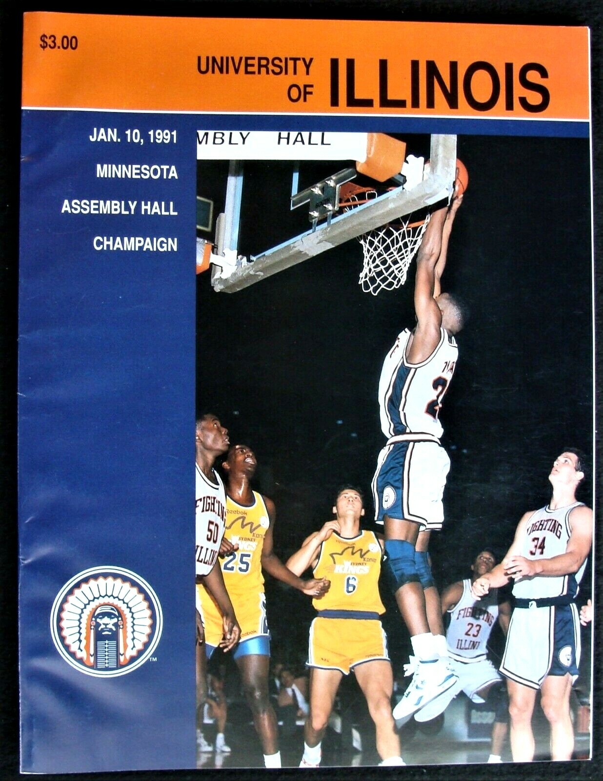 JAN 10, 1991 ILLINOIS FIGHT. ILLINI V. MINNESOTA GOPHERS BASKETBALL GAME PROGRAM