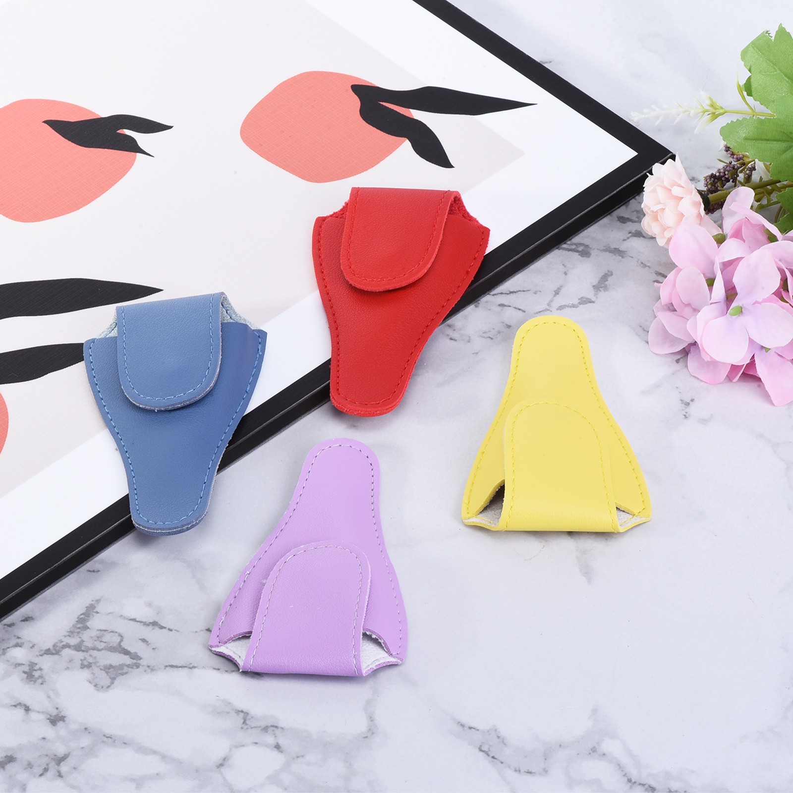 4Pcs 4.5"x2.6" PU Leather Embroidery Scissors Sheath Protective Cover, Purple
