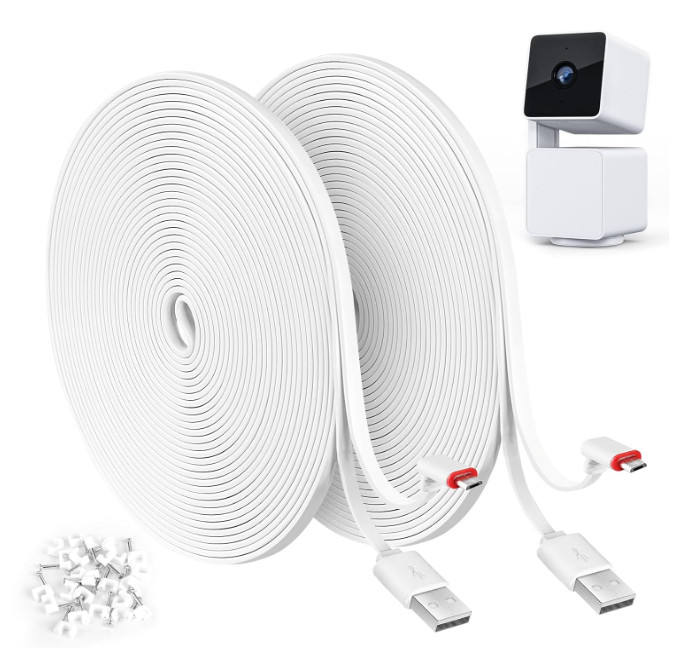2 Pack 25FT Power Extension Cable Compatible with WYZE Cam Pan v3 Camera, 90 Deg