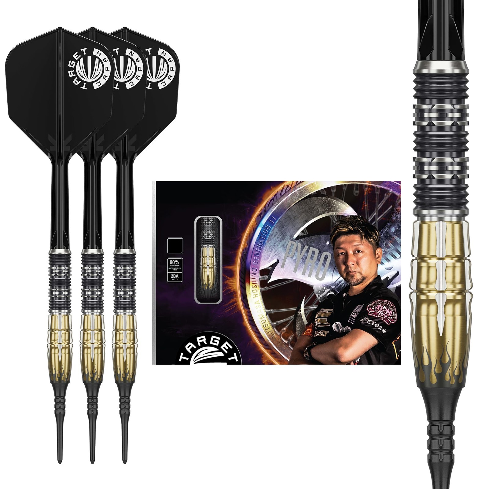 Target Darts PYRO GEN11 17g 90% Tungsten K-Flex Soft Tip Darts Set (Hoshino Mits