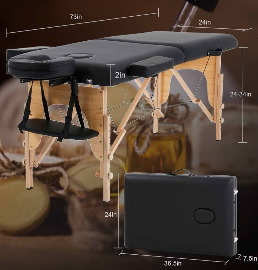 Portable Black Massage Table for Spa and Tattoo Foldable Physical Therapy Table