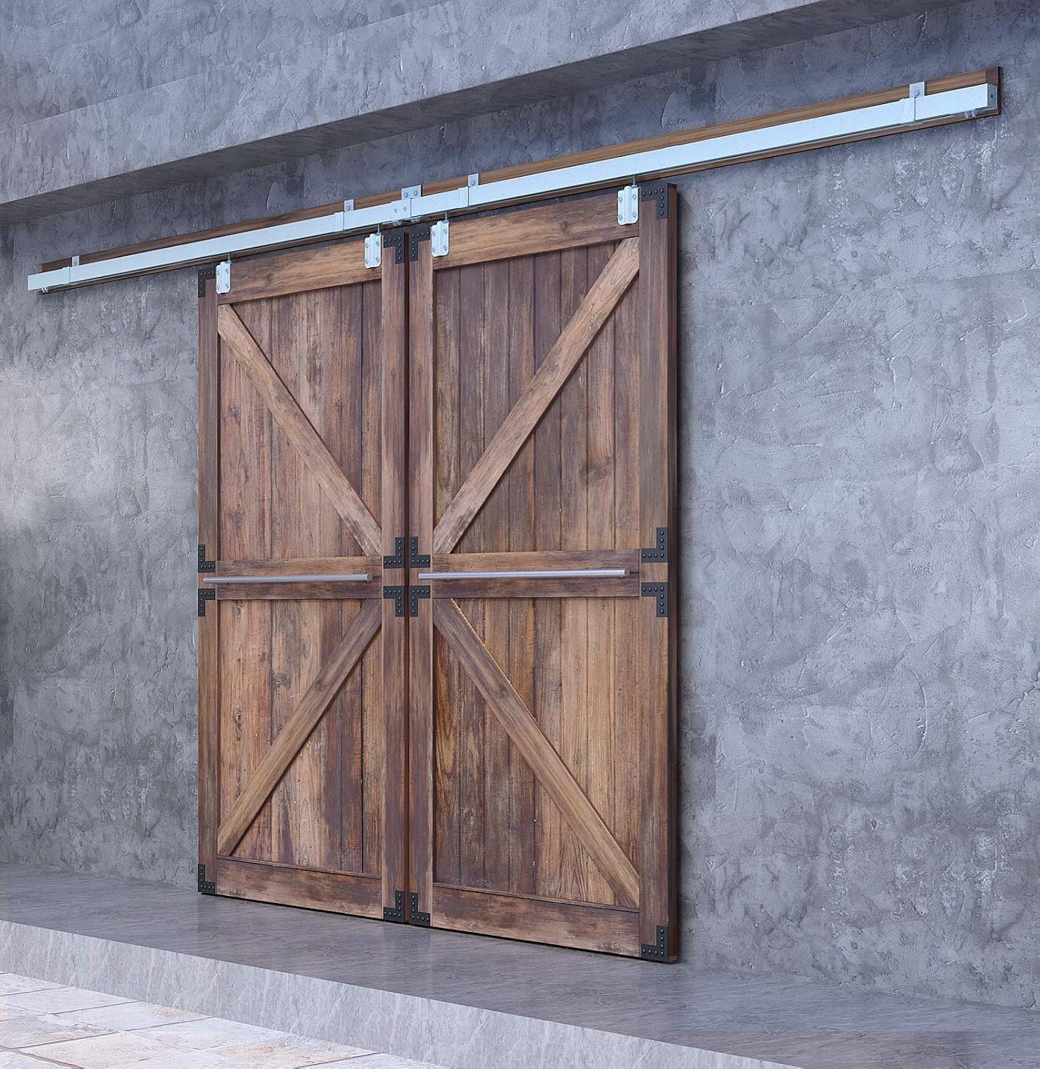 12FT Double Barn Door Hardware Kit for Two 36" Doors, Galvanized Heavy Duty Exte