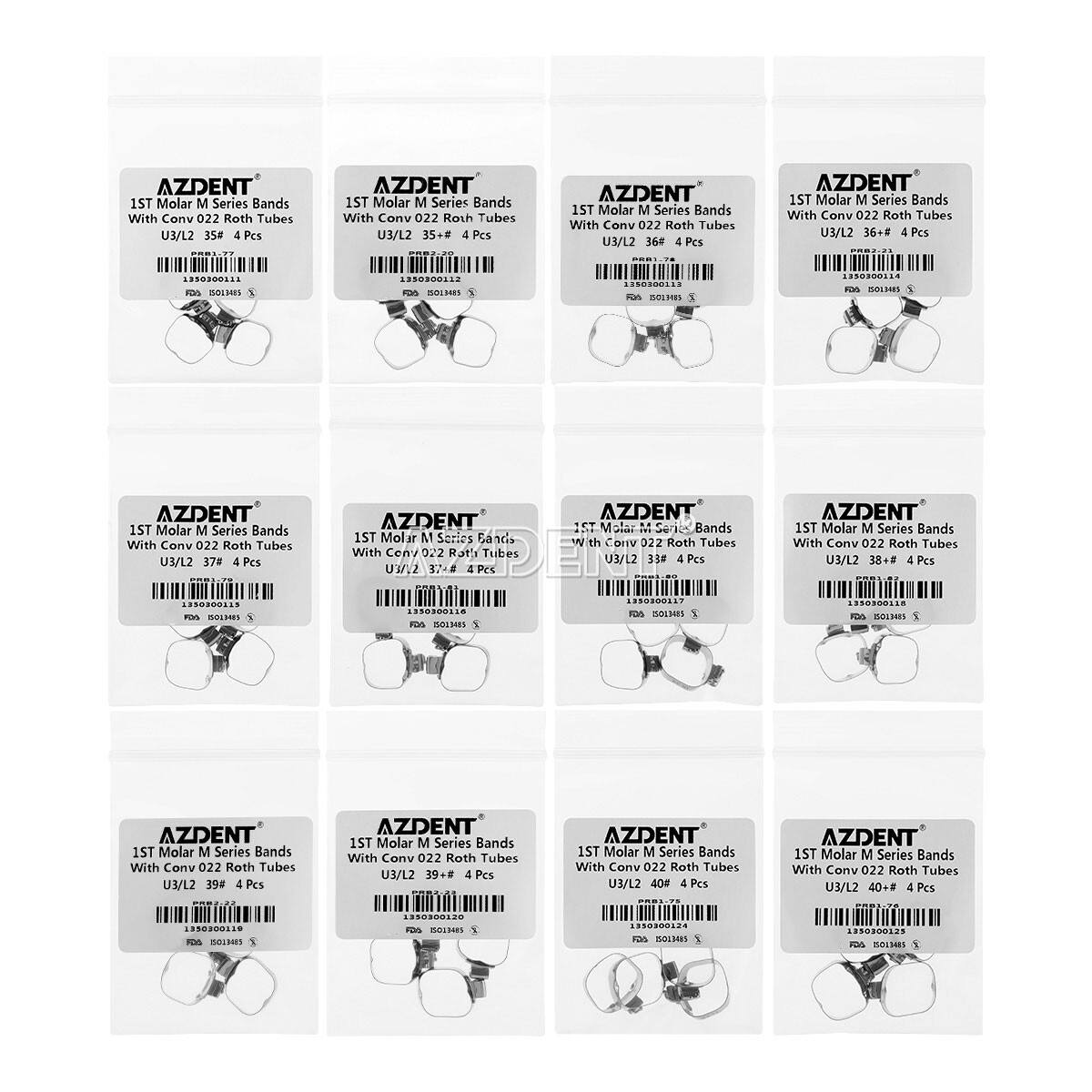 40Pcs AZDENT Dental Orthodontic Bands&Buccal Tube 1st Molar Roth.022 Convertible