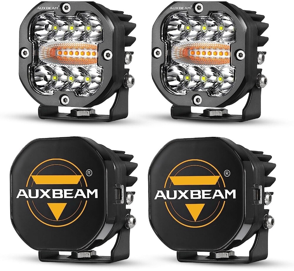 AUXBEAM 3" LED Work Light Bar Strobe Flash Amber Pods Driving+Black Cover Shield