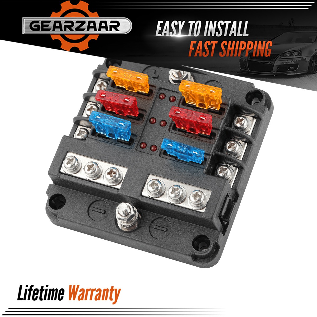 12-24V Blade Fuse Holder Blade Fuse Holder Box Block Panel Board 6 Way US USA