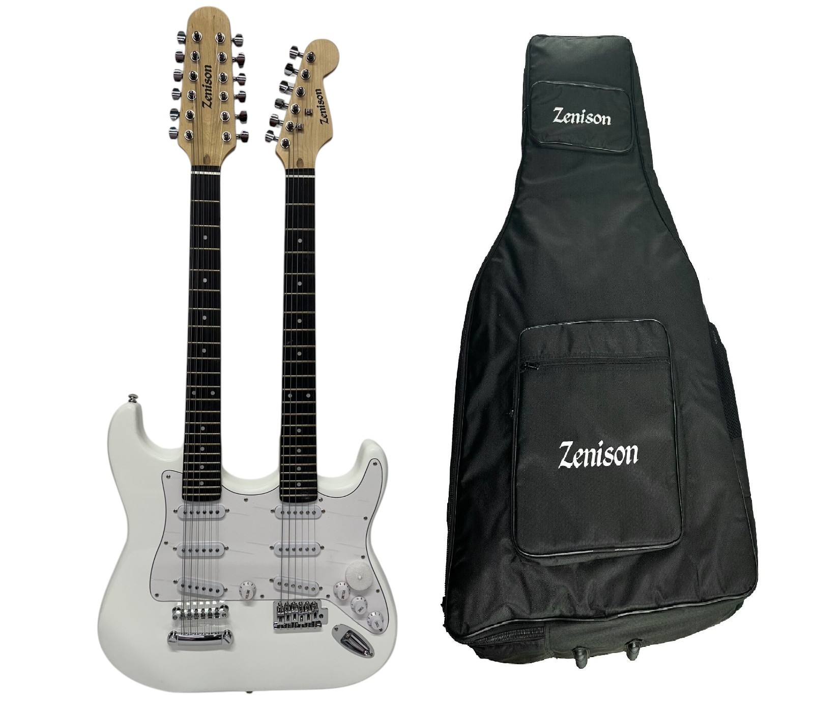 Zenison White Double Neck Electric Guitar White 12 & 6 String Maple with Gig Bag