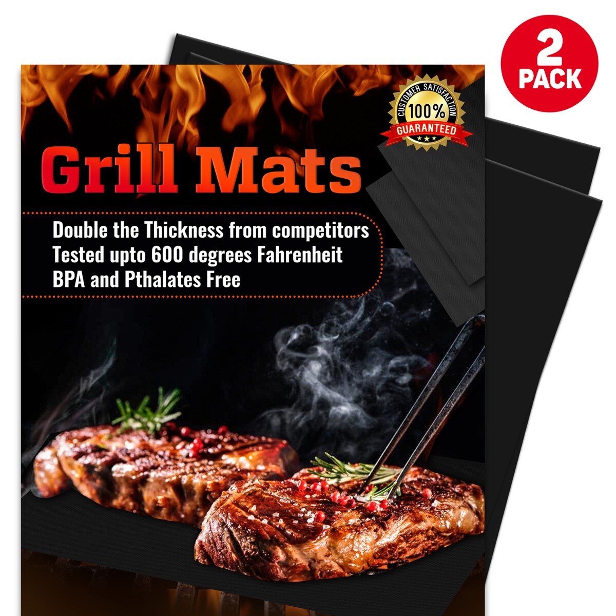 2 Pack Heavy Duty BBQ Grilling Mats Non Stick Reusable for Grilling Accessories