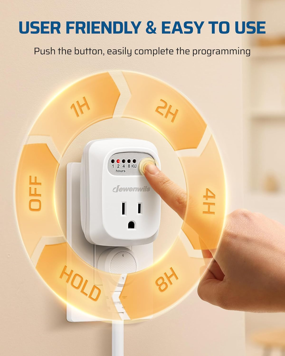DEWENWILS Countdown Timer Outlet Auto Shut Off 15A 1000W 2-Pack UL Listed
