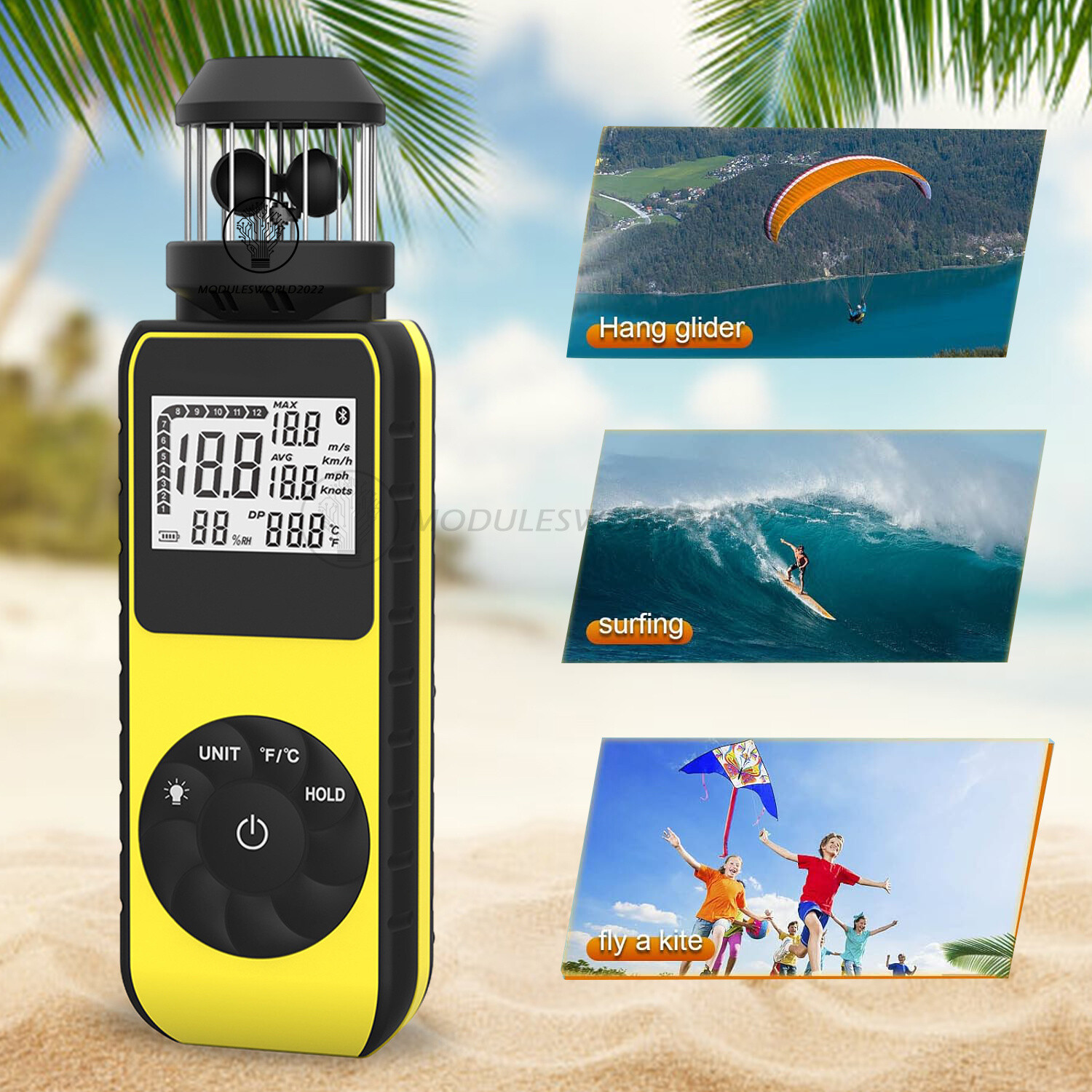 Digital Cup Anemometer Compass Measure Wind Speed Temperature 360° w/Backlight