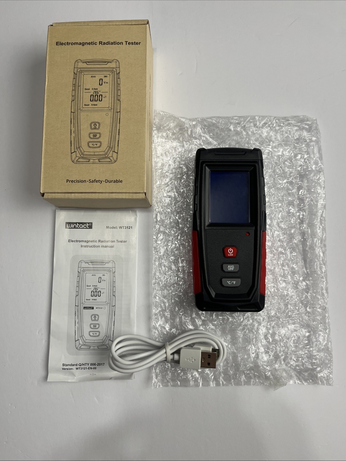 Wintact WT3121 Handheld EMF Meter 2-in-1 Digital Radiation Detector & Cable NIB