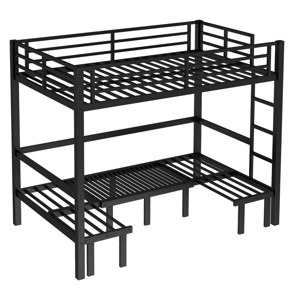 Full over Full Metal Bunk Bed - Pull-Out Lower Bunk (3 Sections) w/Safety Rails