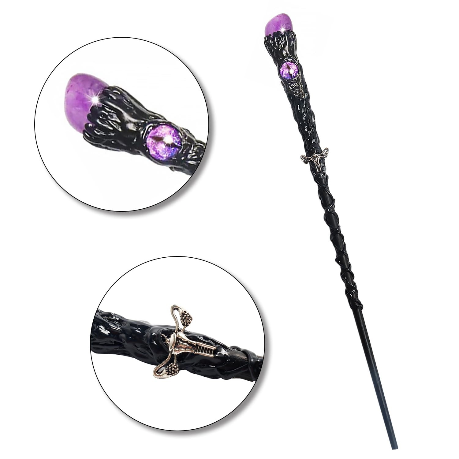 Rileryan Fine Handcrafted Amethyst Crystal Magic Wand Witch Wizard Medium, C