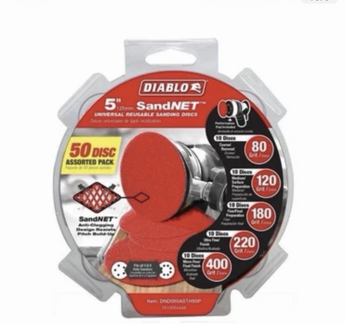 Diablo DND050ASTH50P 5 " inch SandNet Coated Assorted Disc 50 Pack 80-400 grit