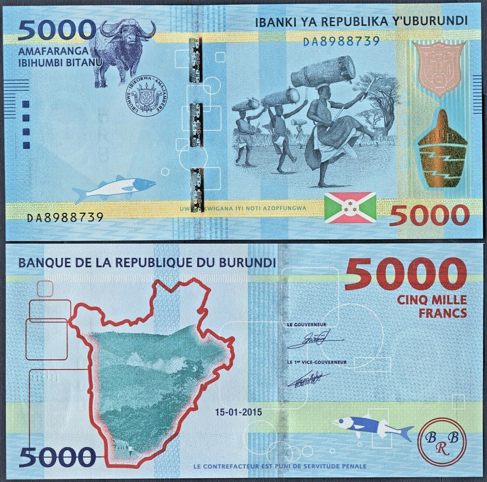 BURUNDI 🇧🇮 P53* 5000 FRANCS* ND15/01/2015* UNC GEM* USA SELLER