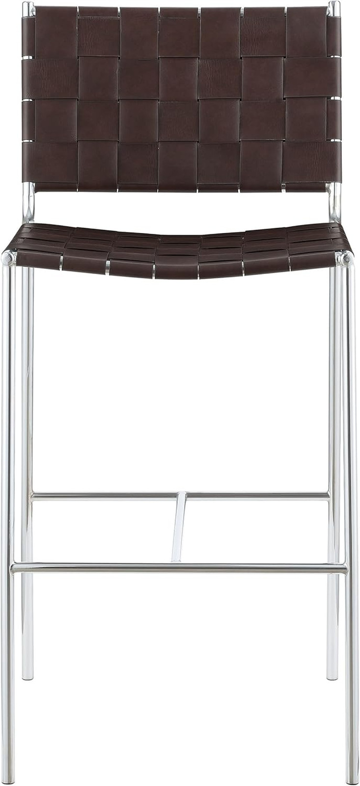 Adelaide Brown Upholstered Pub Height Bar Stool with Chrome Accents