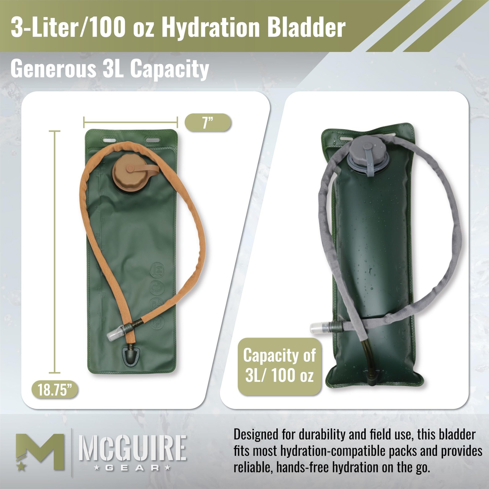 M MCGUIRE GEAR Hydration Bladder 3L/100 oz. Water Bladder Leak Proof Hydration