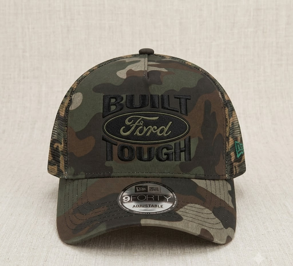 Built Ford Tough Custom Logo Camo Trucker Hat Embroidered Cap