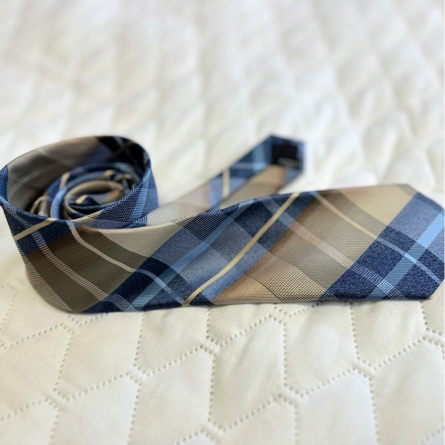 Bespoke Necktie Mens OS Blue Tan Excellent Plaid Check New York Accessory