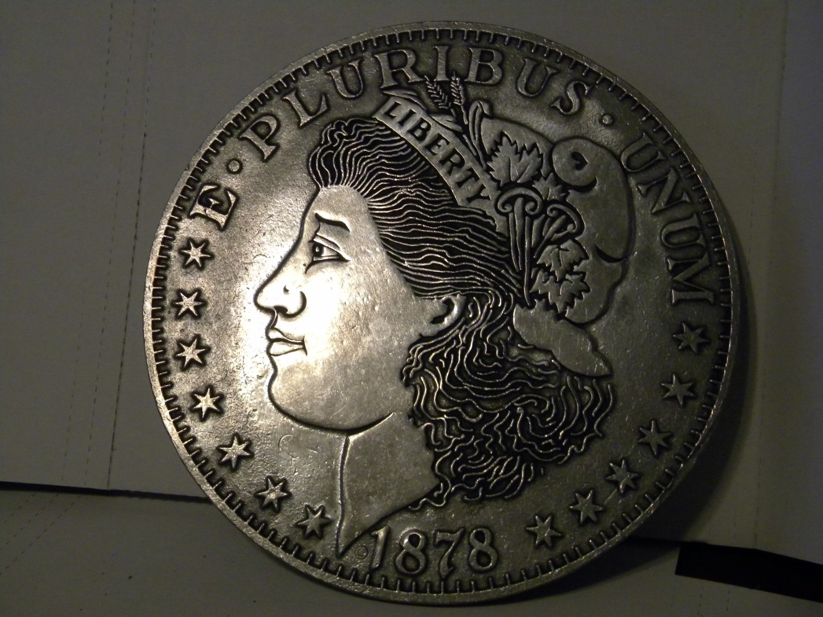1878 Morgan Silver Dollar 12” Trivet or Wall Plaque Hanging Sign Pewter USA RWP