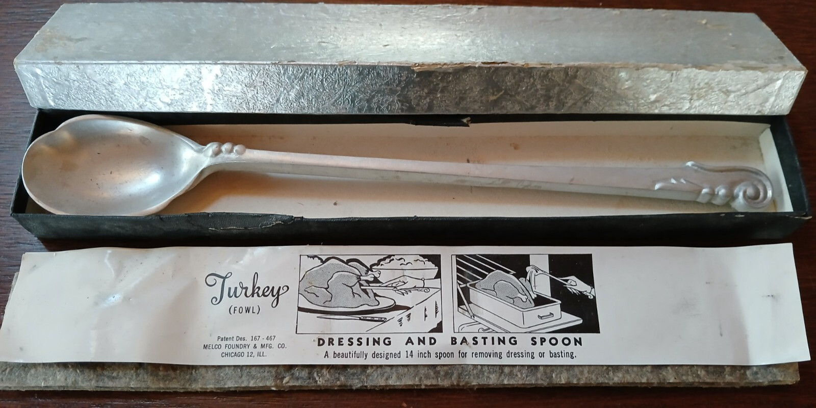 VTG 1950s TURKEY Dressing Spoon Melco Foundry & MFG Co. Chicago 14" Original Box