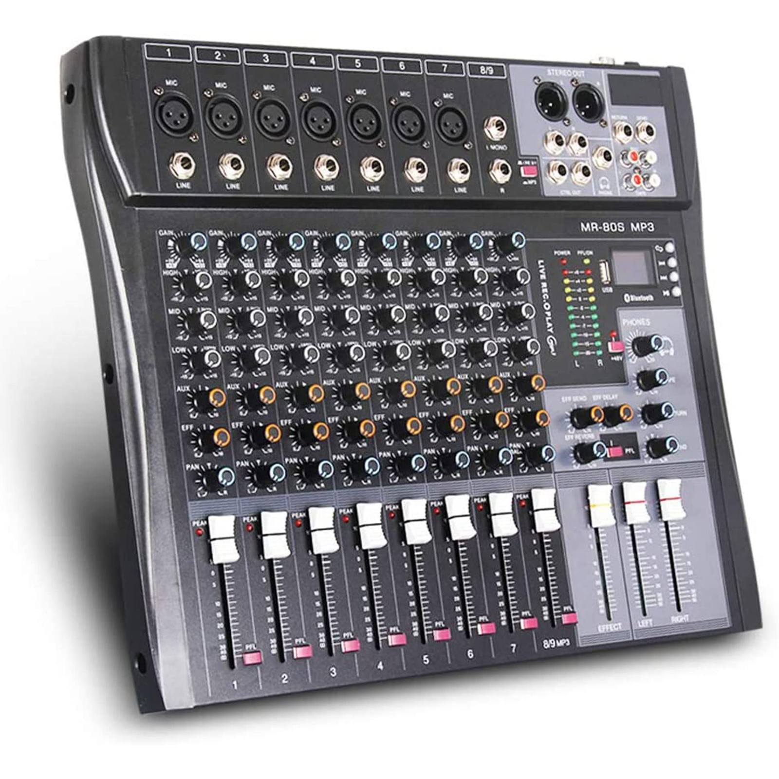 G-MARK MR80S Audio Mixer Interface USB Bluetooth Mixing Console 8 BLACK